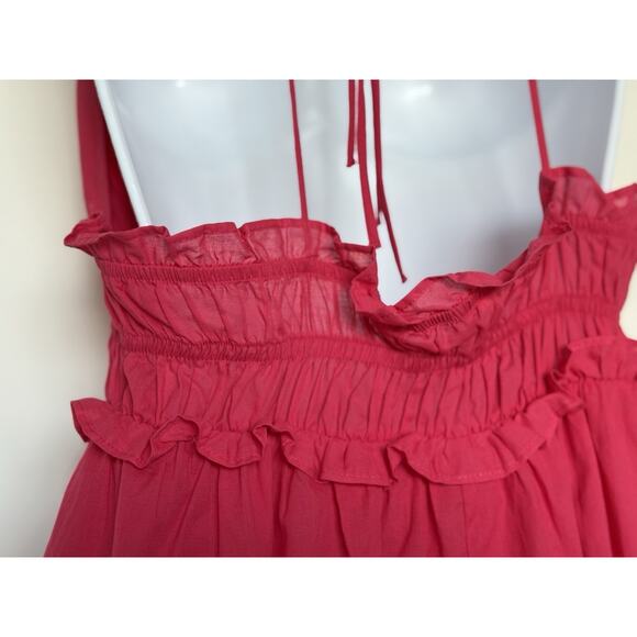 Zara NWT Hot Pink Mini Babydoll Sundress Ruffle Trim Spaghetti Tie Strap Sz M - Picture 6 of 16